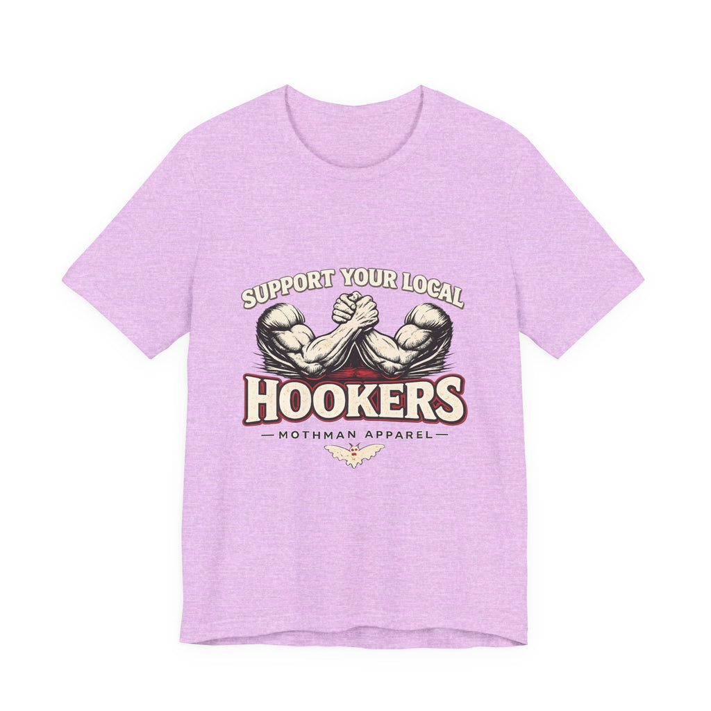 Support Your Local Hookers T‑Shirt — Funny Fishermen Arm Wrestling Graphic Tee