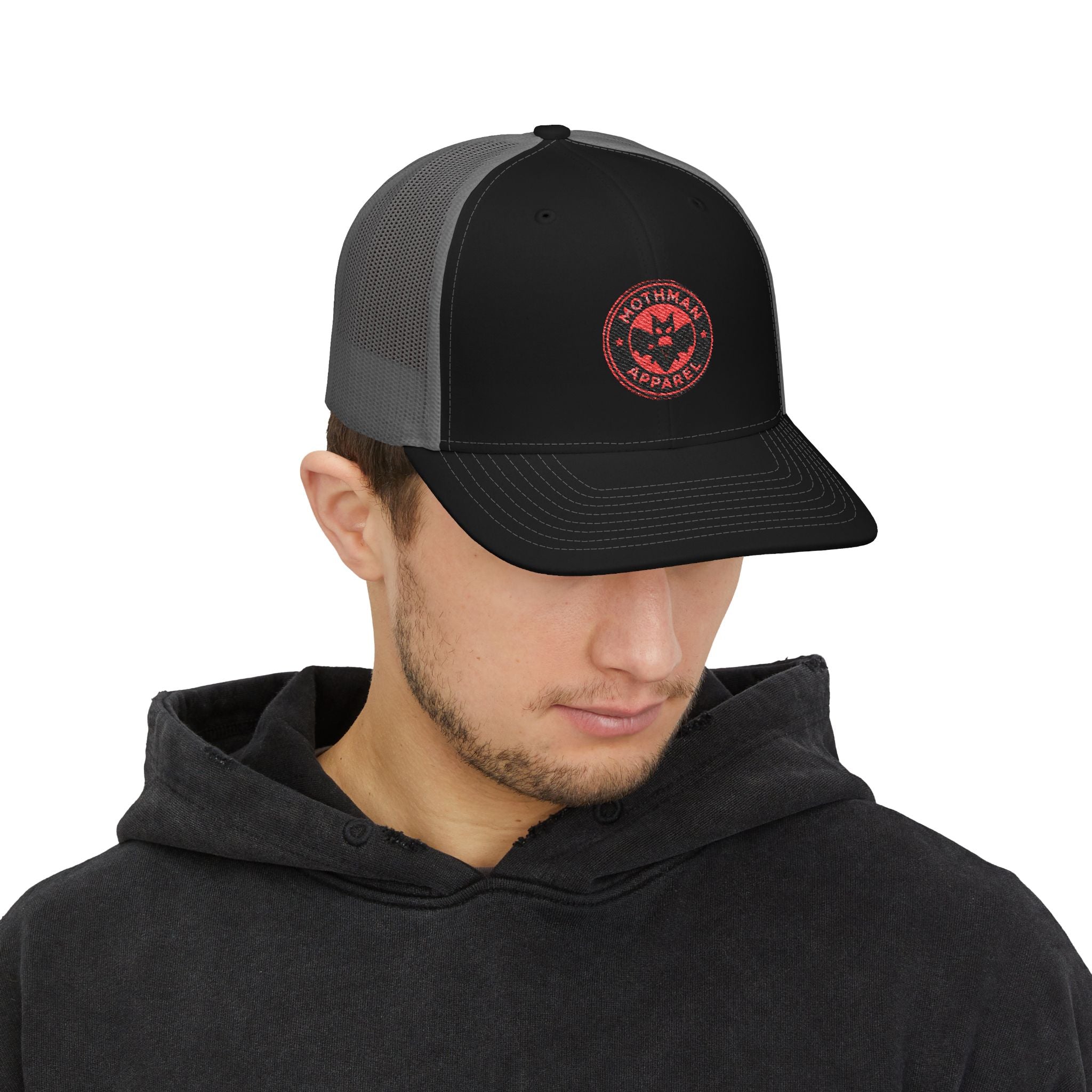 Embroidered Trucker Cap — Red Mothman Apparel Patch