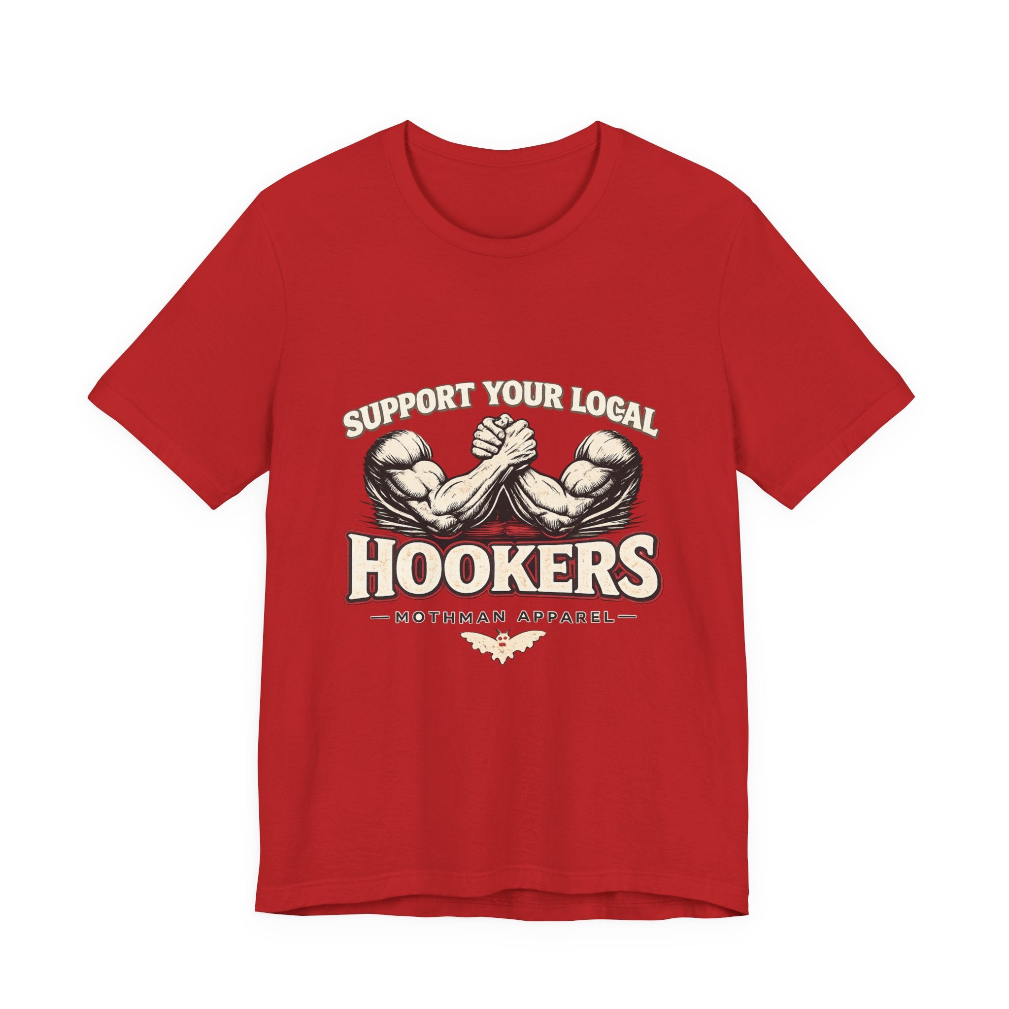 Support Your Local Hookers T‑Shirt — Funny Fishermen Arm Wrestling Graphic Tee