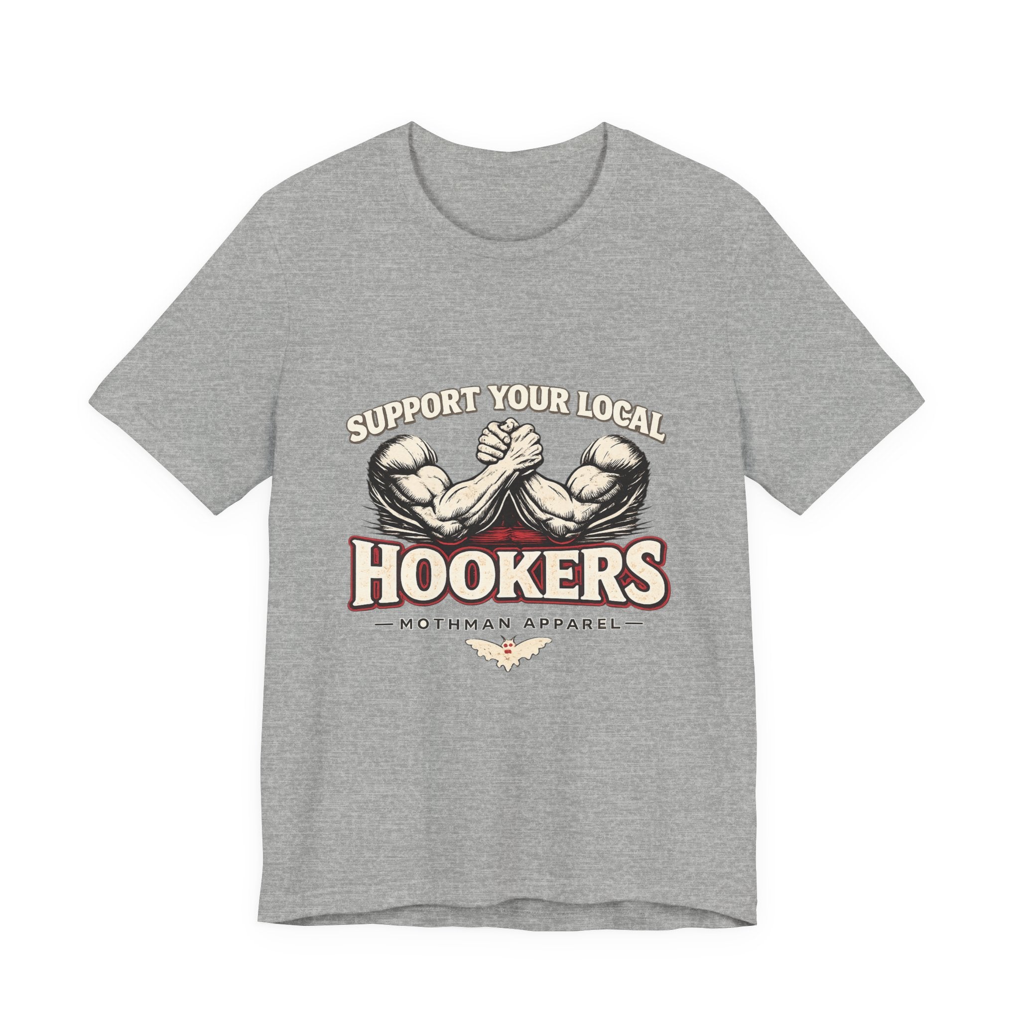 Support Your Local Hookers T‑Shirt — Funny Fishermen Arm Wrestling Graphic Tee